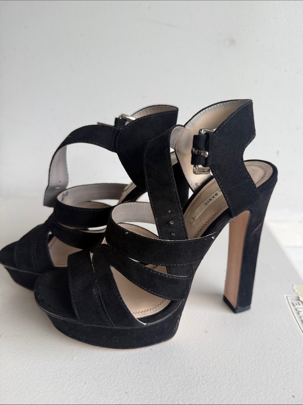 Zara Black Suede Strappy Platform Heels